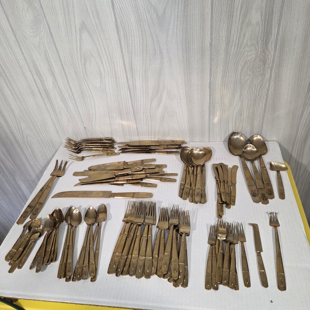 MCM Bronzeware Thai Siam Flatware Set 137 Pieces Elephant Head Thailand